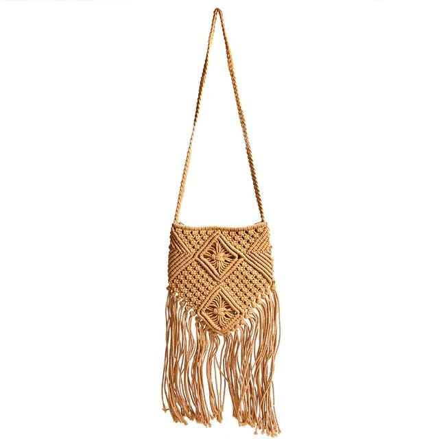 Sac macramé marron à frange