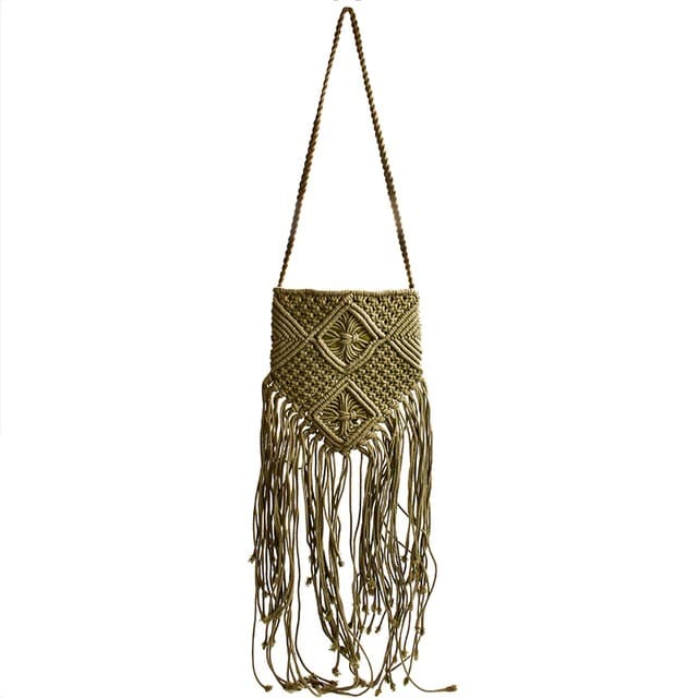 Sac macramé vert à frange