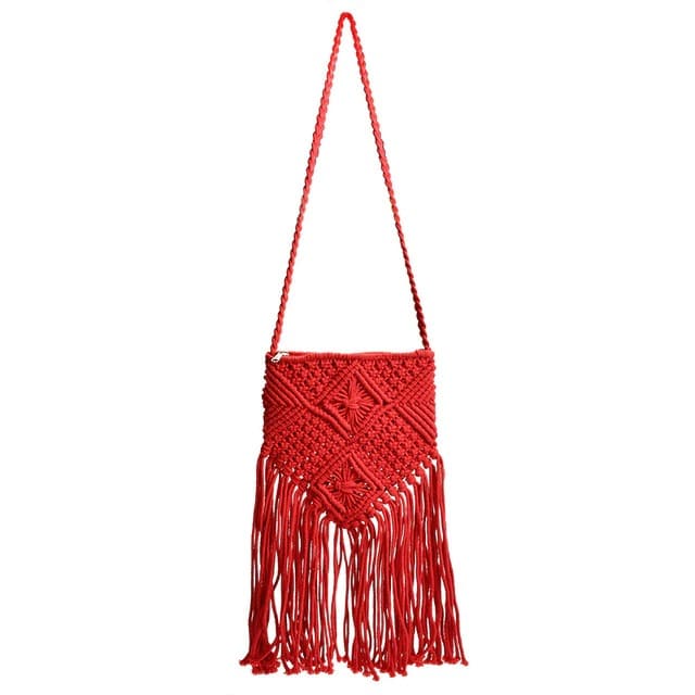 Sac macramé rouge à frange