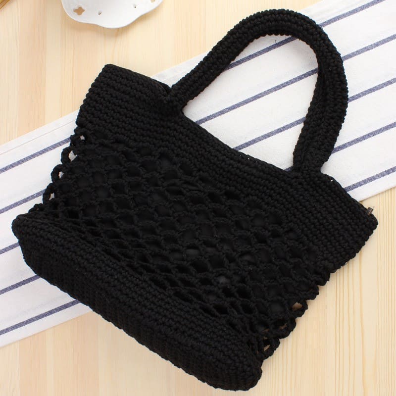 Sac corde macramé noir