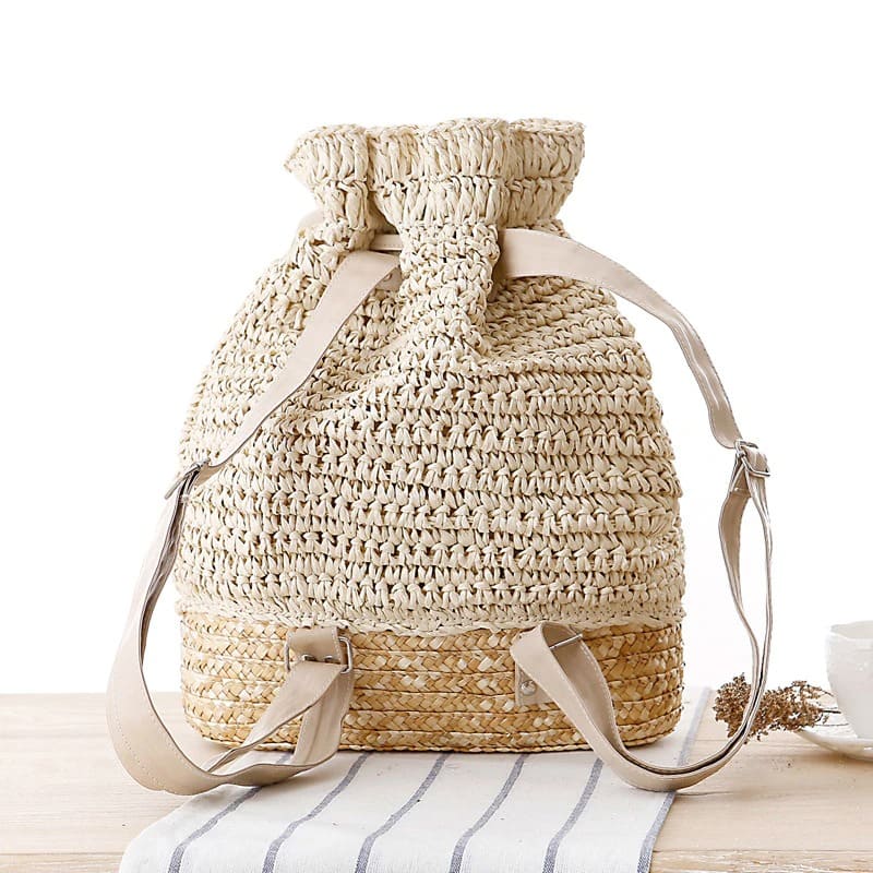 Sac seau macramé beige