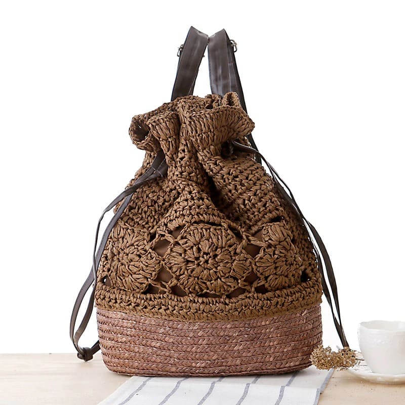 Sac seau macramé café