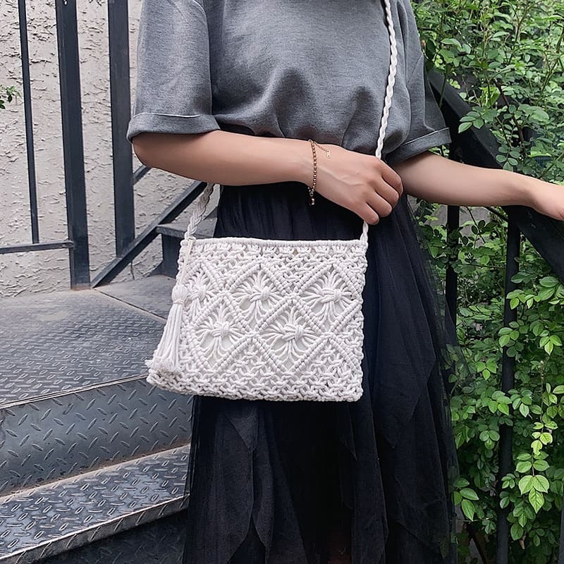 Sac à main macramé blanc