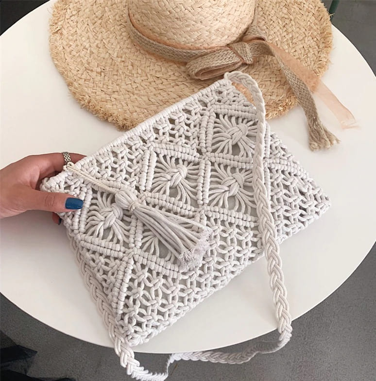 Sac à main macramé blanc