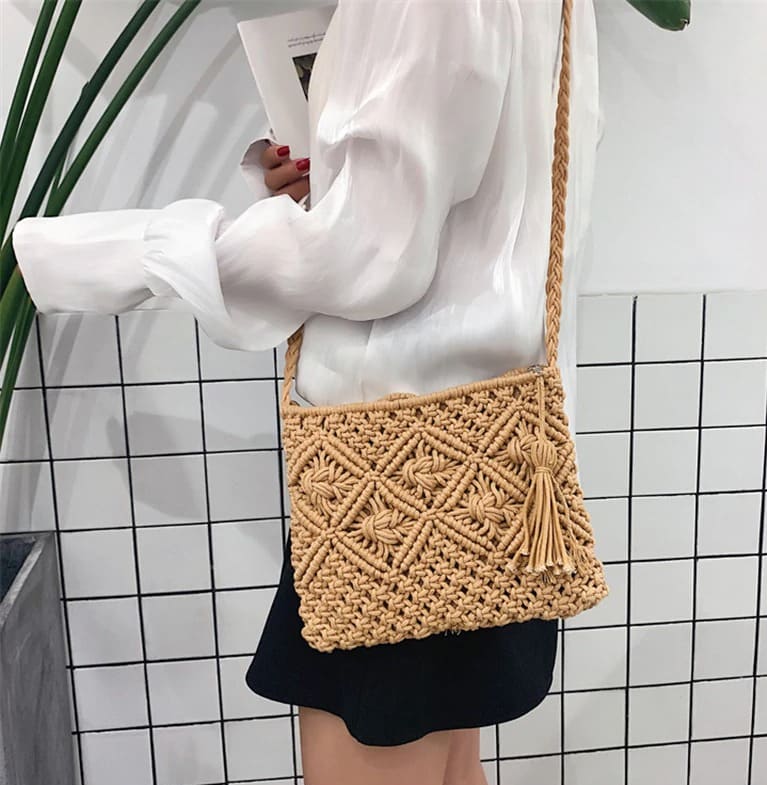 Sac à main en macramé marron