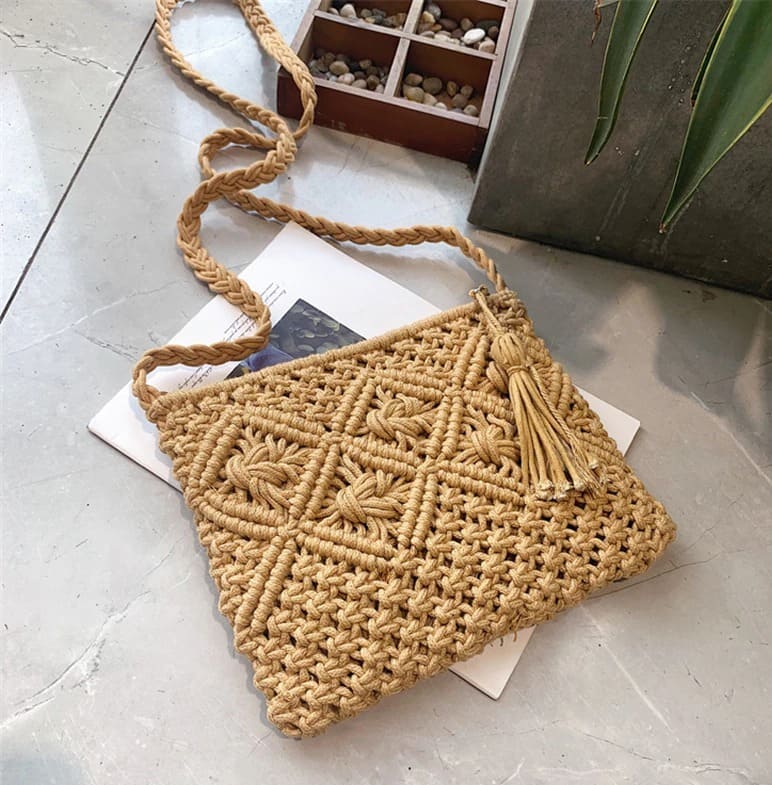 Sac à main macramé marron