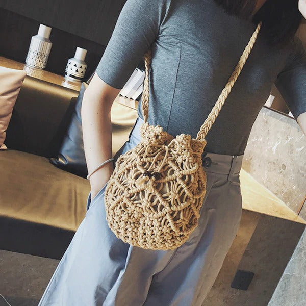 Sac bourse macramé marron