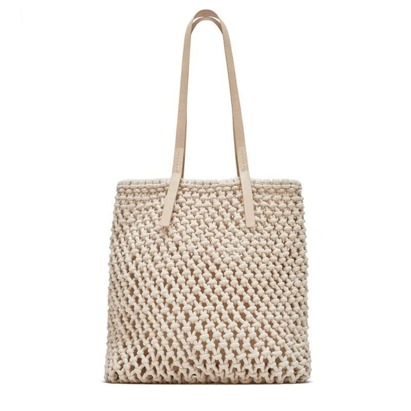 Sac cabas macramé beige