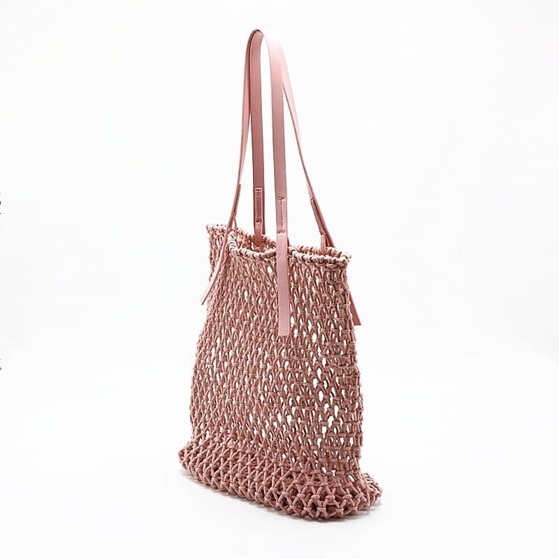 Sac cabas macramé rose 
