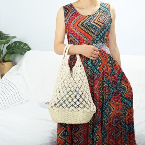 Sac de plage macramé beige