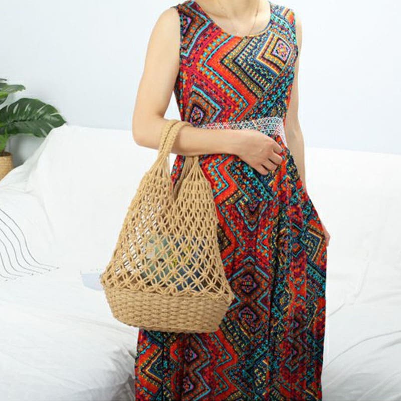 Sac de plage macramé camel