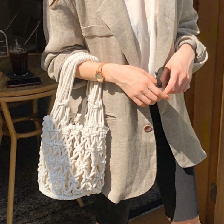 Sac macramé corde beige