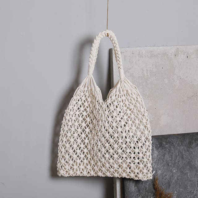 Sac filet macramé beige