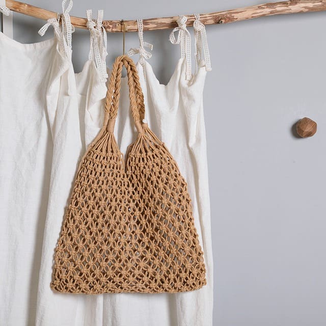 Sac filet macramé marron