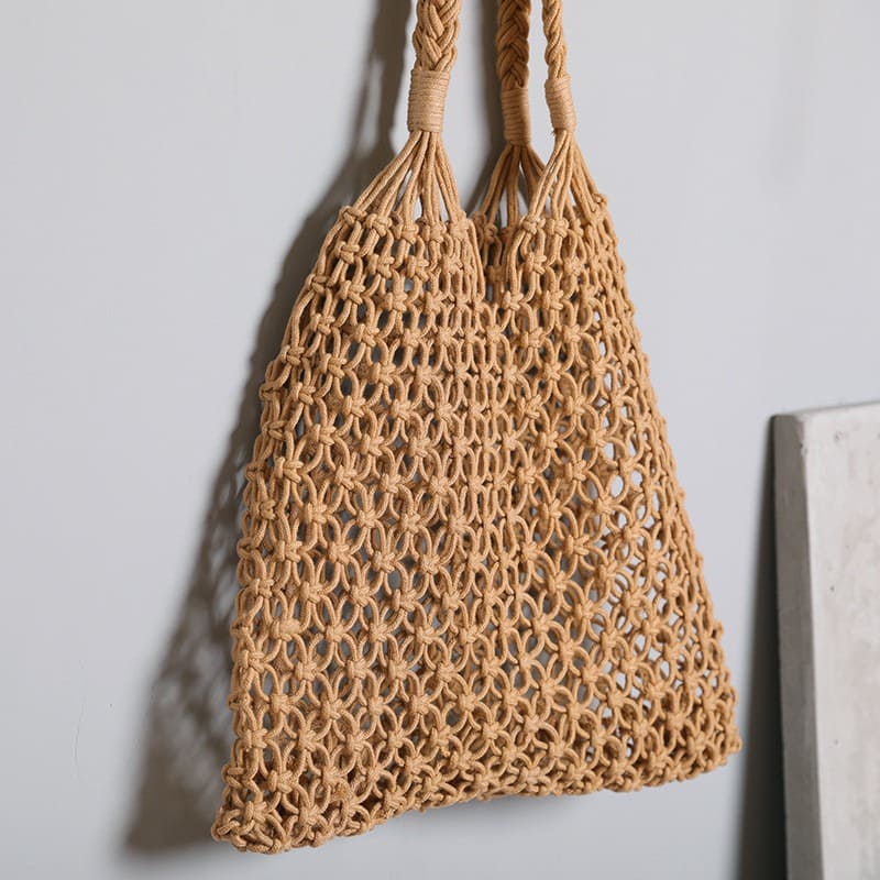 Sac filet corde macramé marron