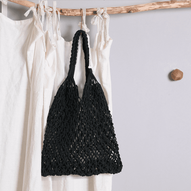 Sac filet noir en macramé