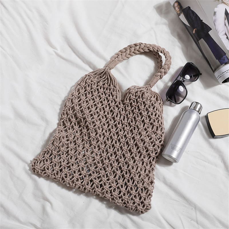 Sac filet macramé taupe