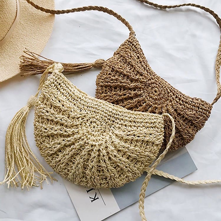 Sac jute en macramé et paille