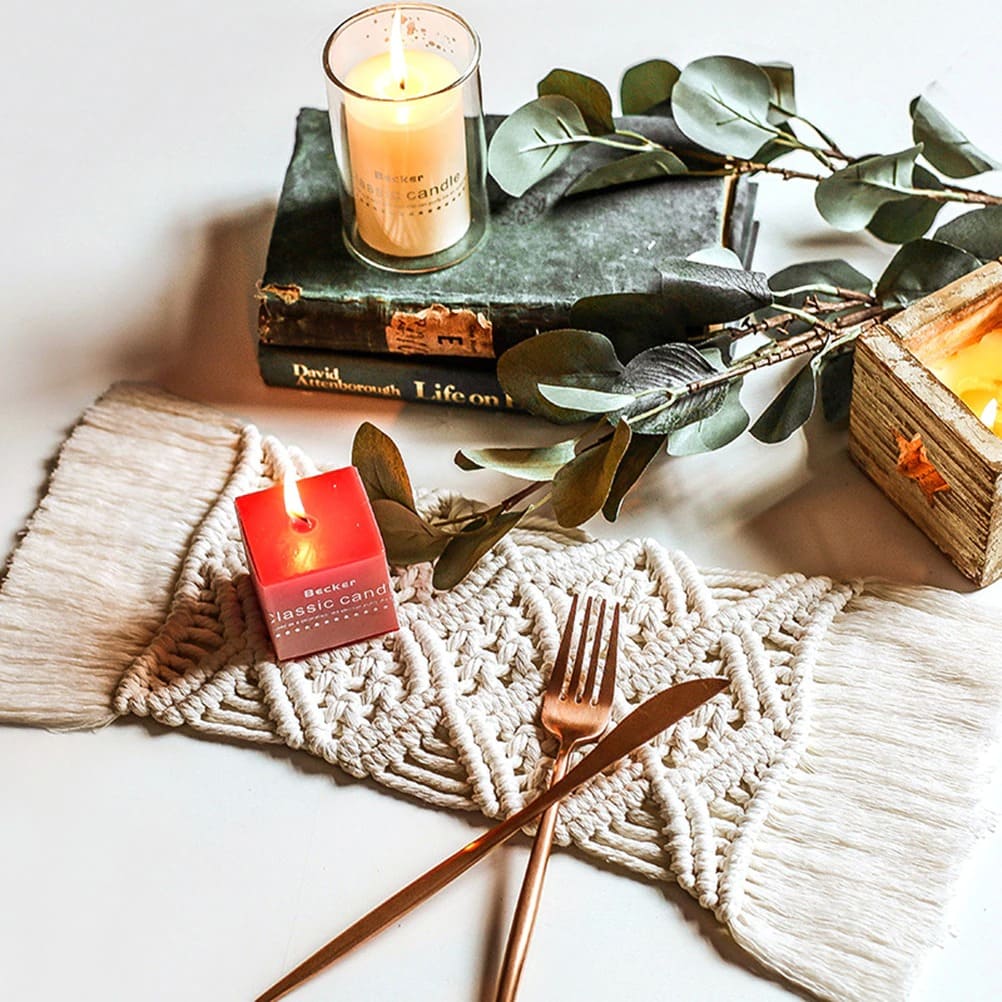 Set de table rectangulaire macramé bougie
