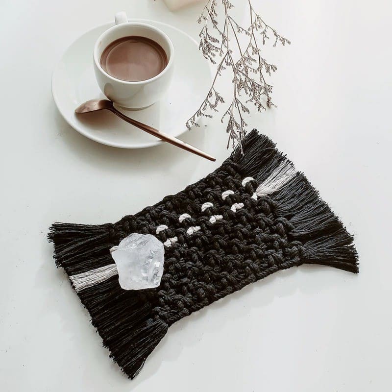 Sous-verre rectangulaire macramé noir