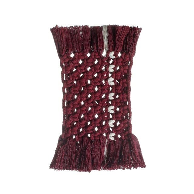Sous-verre rectangulaire rouge macramé