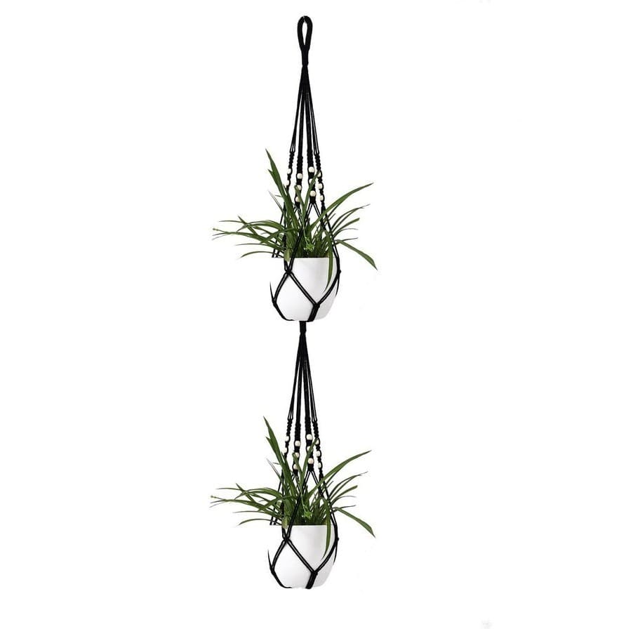 Suspension double macramé noir