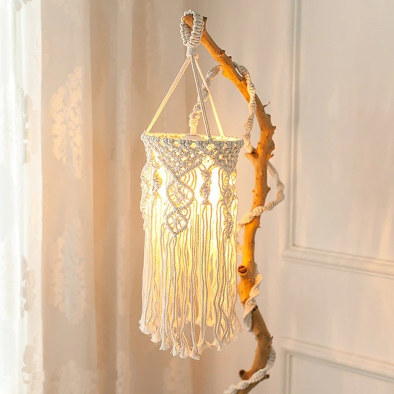 Suspension lampe en macramé