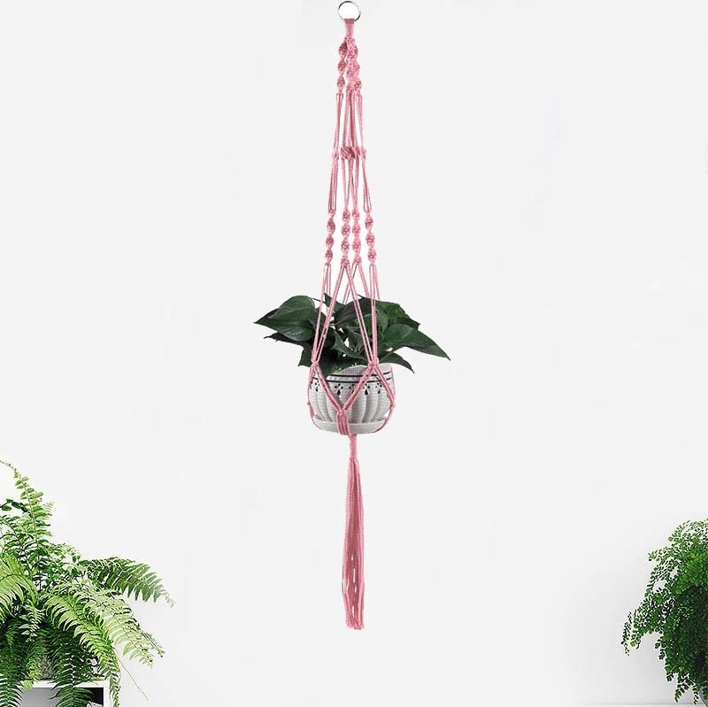Multicolor Macrame Plant Hanger | Handmade Cotton Rope - Pink