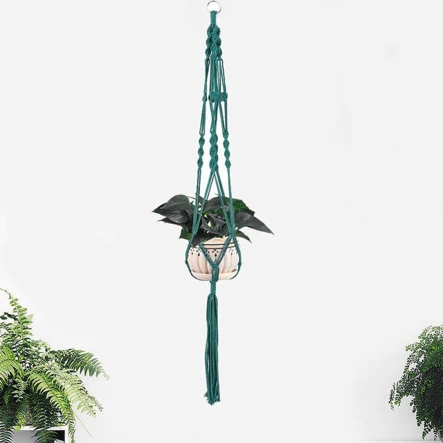 Multicolor Macrame Plant Hanger | Handmade Cotton Rope - Teal Green