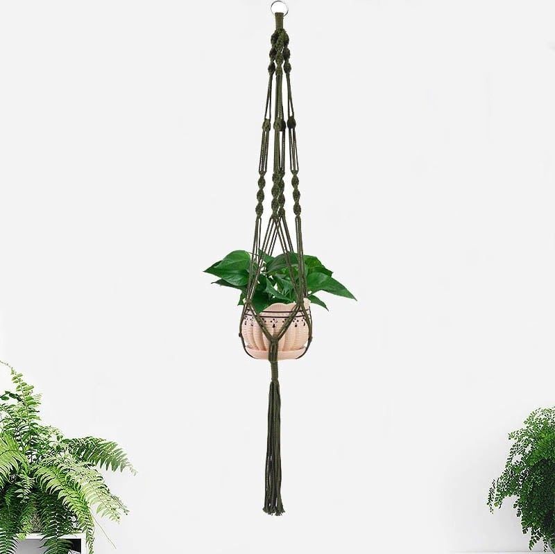 Multicolor Macrame Plant Hanger | Handmade Cotton Rope - Khaki Green