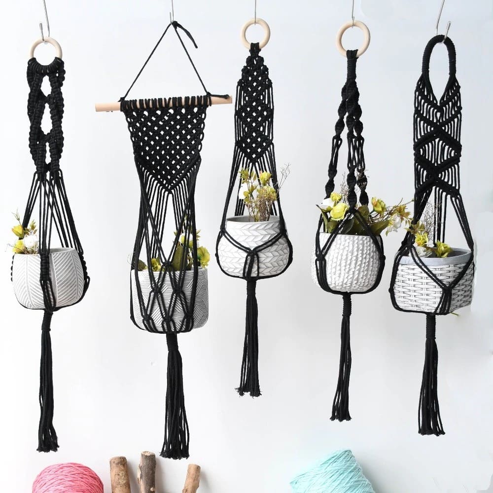 Suspension plante macramé noir