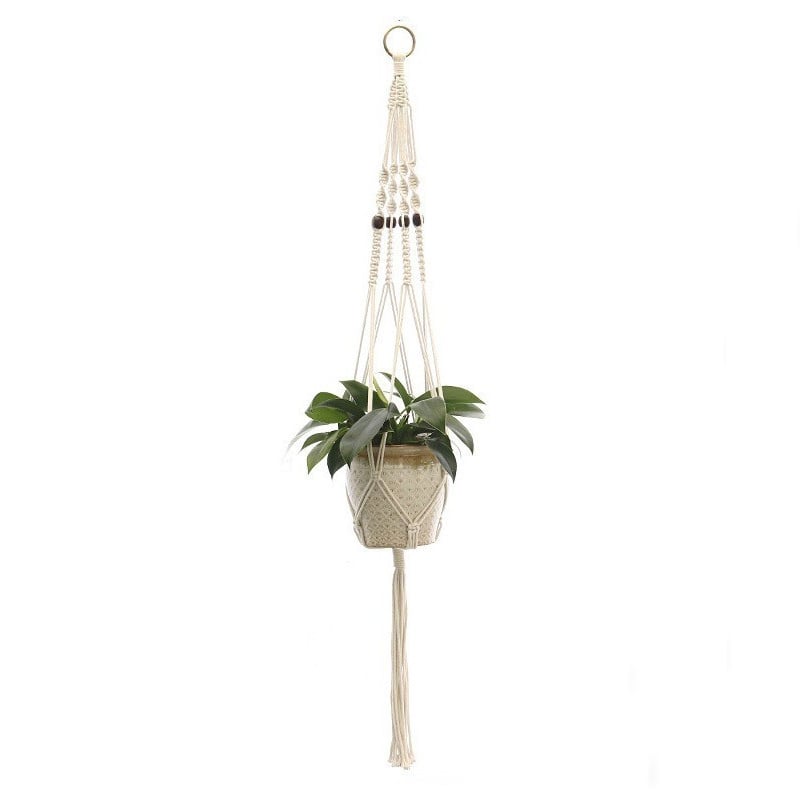 Suspension en perles de bois et macramé