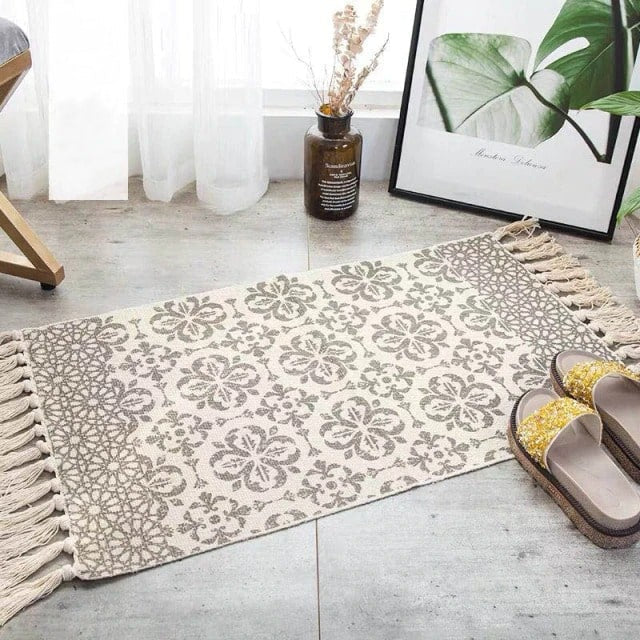 Tapis macramé rectangulaire marron et beige