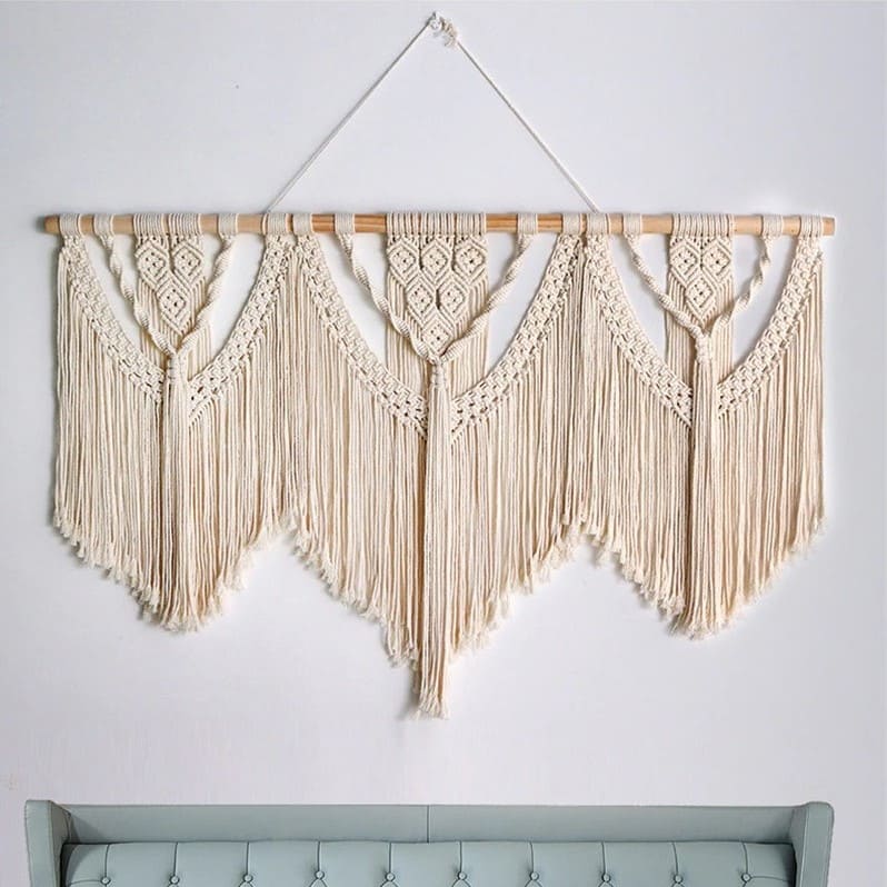 Tête de lit bois macramé