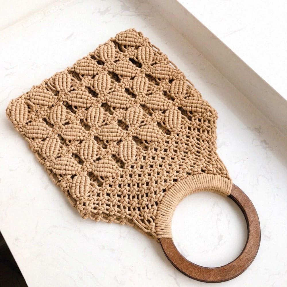 Tote bag macramé camel