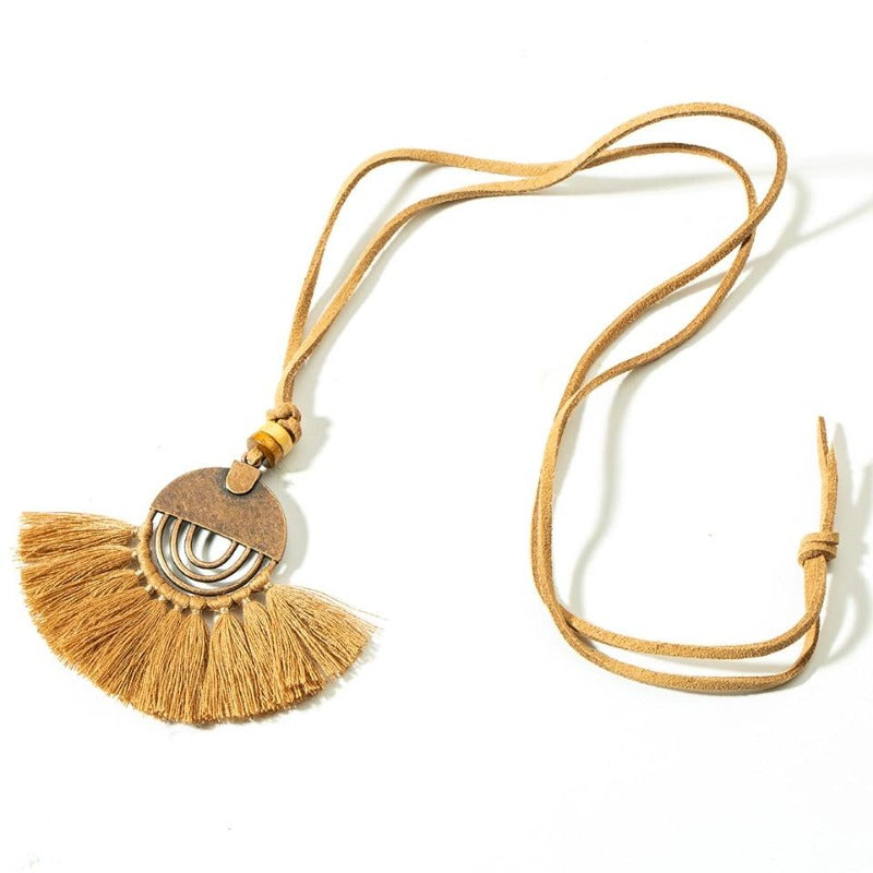 Collier macramé bohème jaune