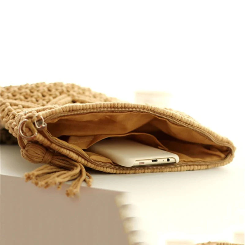 pochette en macramé doublure zippée