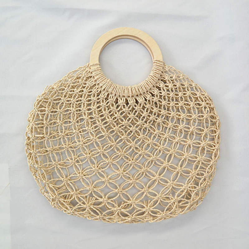 sac macramé rond beige