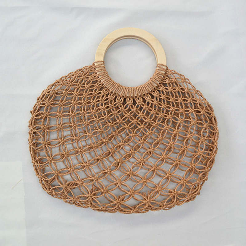 sac macramé rond marron